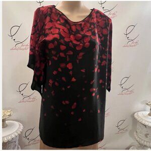 I. N. Studio. Size M. Poly Pullover with Chiffon Trim Sleeves. Black Red. B70